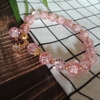 🌸Vòng tay đá nhân tạo 🌸màu hồng ruby- charm vương miện