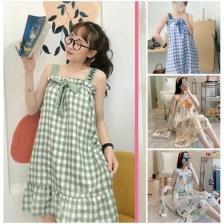 Váy ngủ mặc nhà 2 dây dễ thương