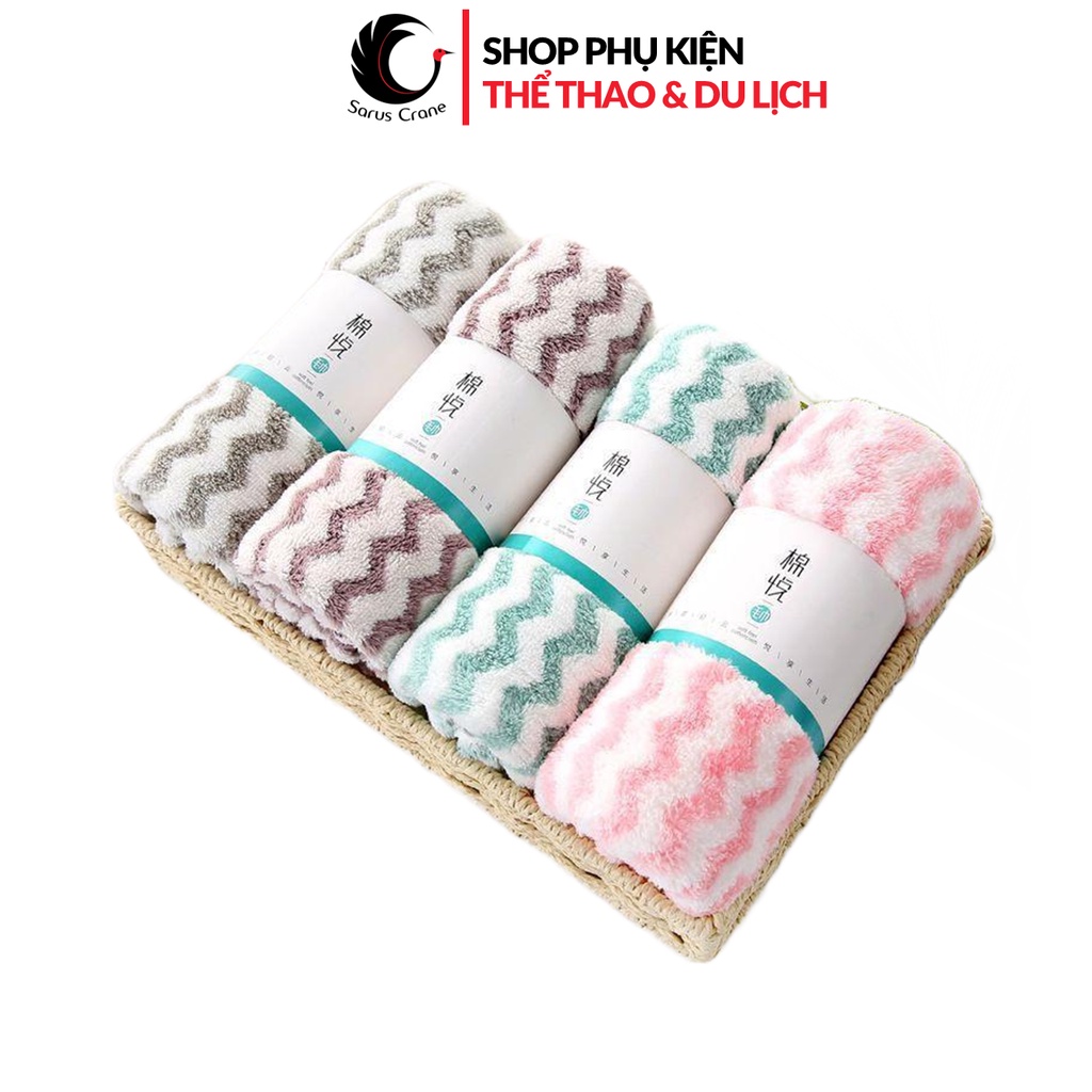 Khăn Mặt Cotton Bông Lông Cừu Mềm Mịn Siêu Thấm Nước Kẻ Sọc Sarus Crane