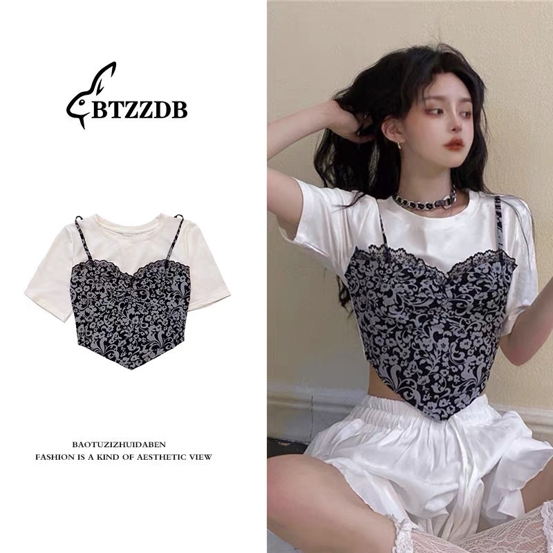 Áo phông phối ren hàn quốc sẵn size S M