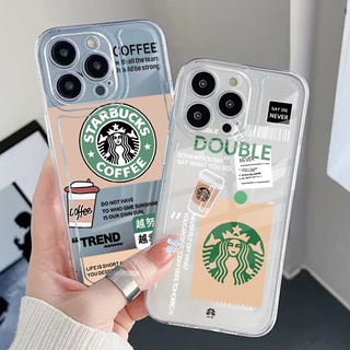 Ốp Điện Thoại Gel TPU Trong Suốt Hình Starbucks Viền Vuông Chống Rơi Cho iPhone 13 Pro Max 14 12 iPhone 11 XR 8 7 SE 2022
