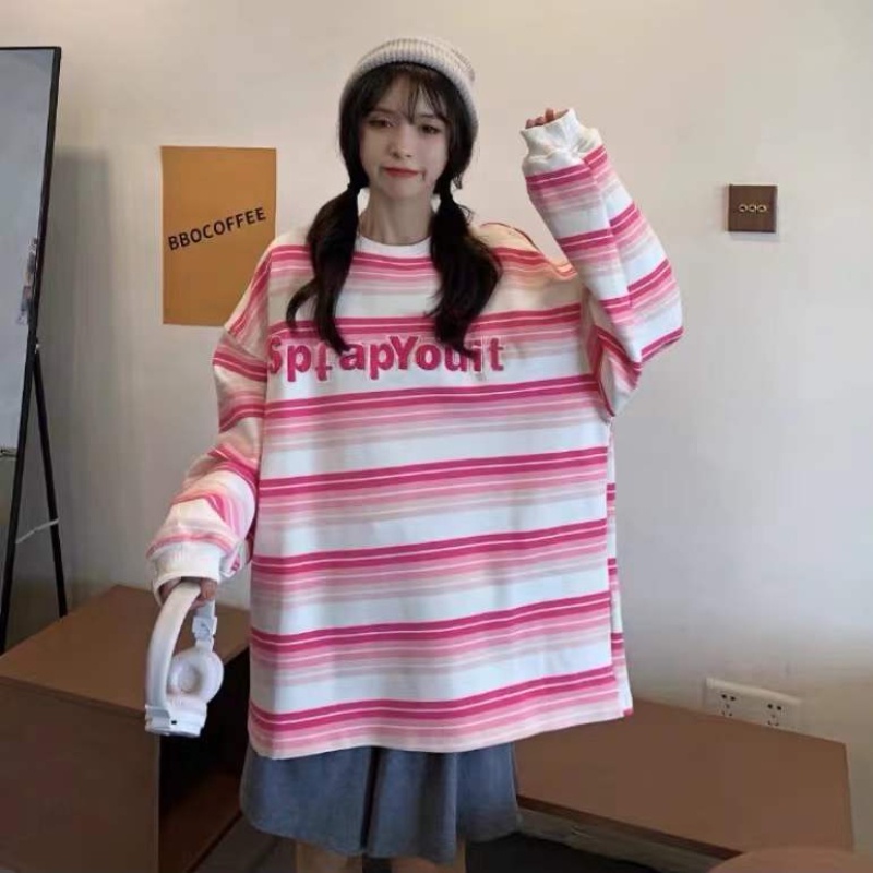 Áo Sweater Mỏng Dáng Rộng Kẻ Sọc Kiểu Hàn Quốc Thời Trang Mùa Xuân Cho Nữ