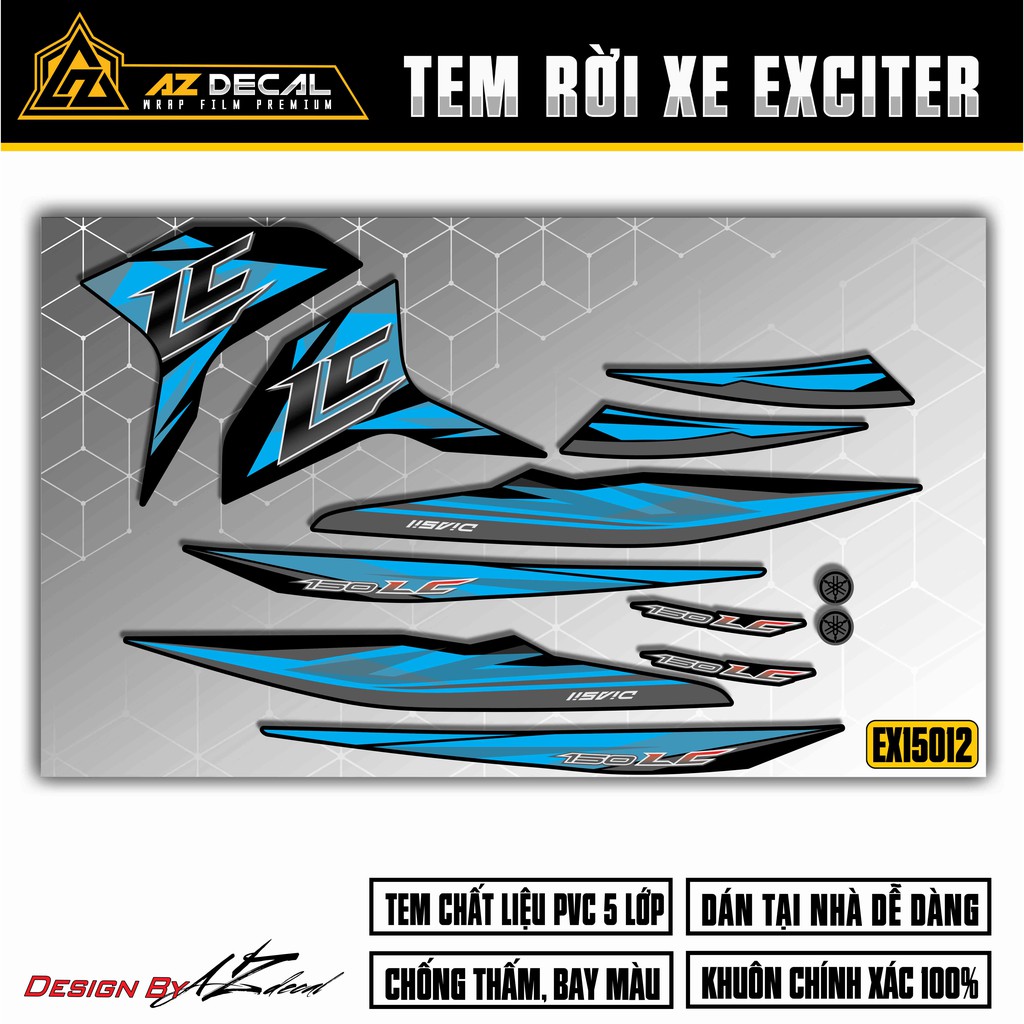 Tem Xe Exciter 150 Mẫu LC | EX15012 | Chất Liệu Decal PVC Cao Cấp, Dán Trang Trí Làm Đẹp Xe