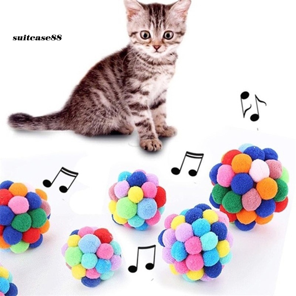 【SU】 Pet Cats Kitten Handmade Bells Bouncy Ball Molar Chewing Interactive Play Toy