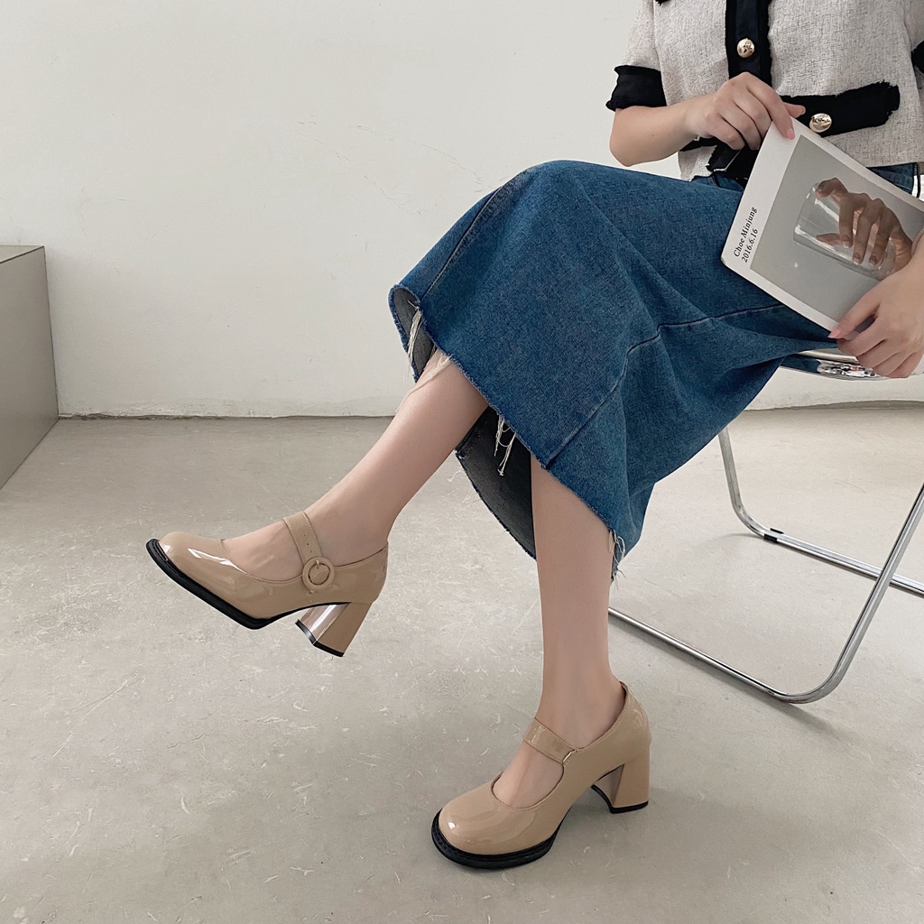 Giày Cao Gót Da Mũi Tròn Phong Cách Lolita Thời Trang Cho Nữ