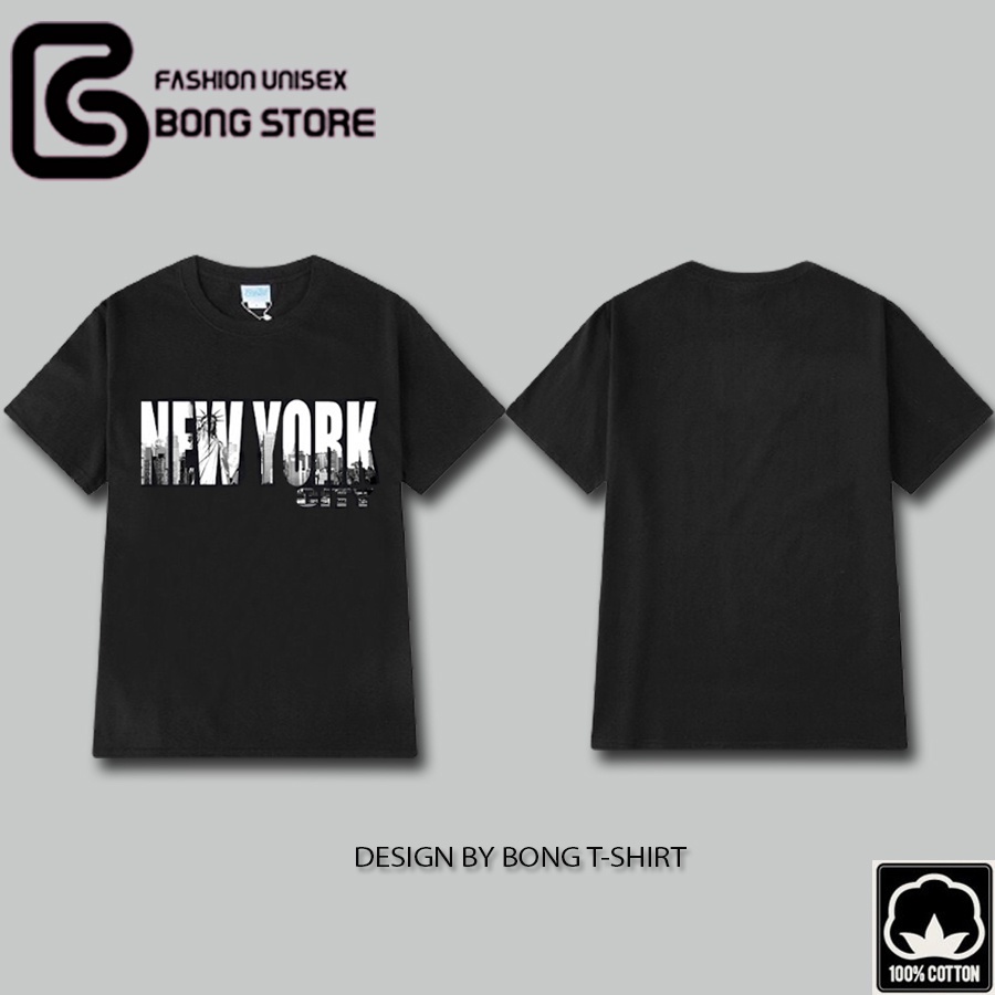 ÁO THUN UNISEX NAM-NỮ FORM RỘNG-TAY LỠ IN 3D NEW YORK SIZE >75KG, COTTON 75%, AT49 | BigBuy360 - bigbuy360.vn