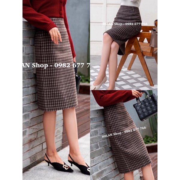 Chân váy dạ dài nhiều mẫu kẻ caro thời trang