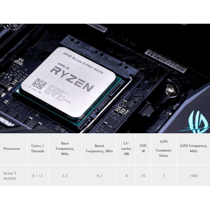 CPU AMD Ryzen 5 PRO 4650G 11MB, 3.7Ghz upto 4.2Ghz CORE 6/12 MPK (Socket AM4) - Box nhập khẩu