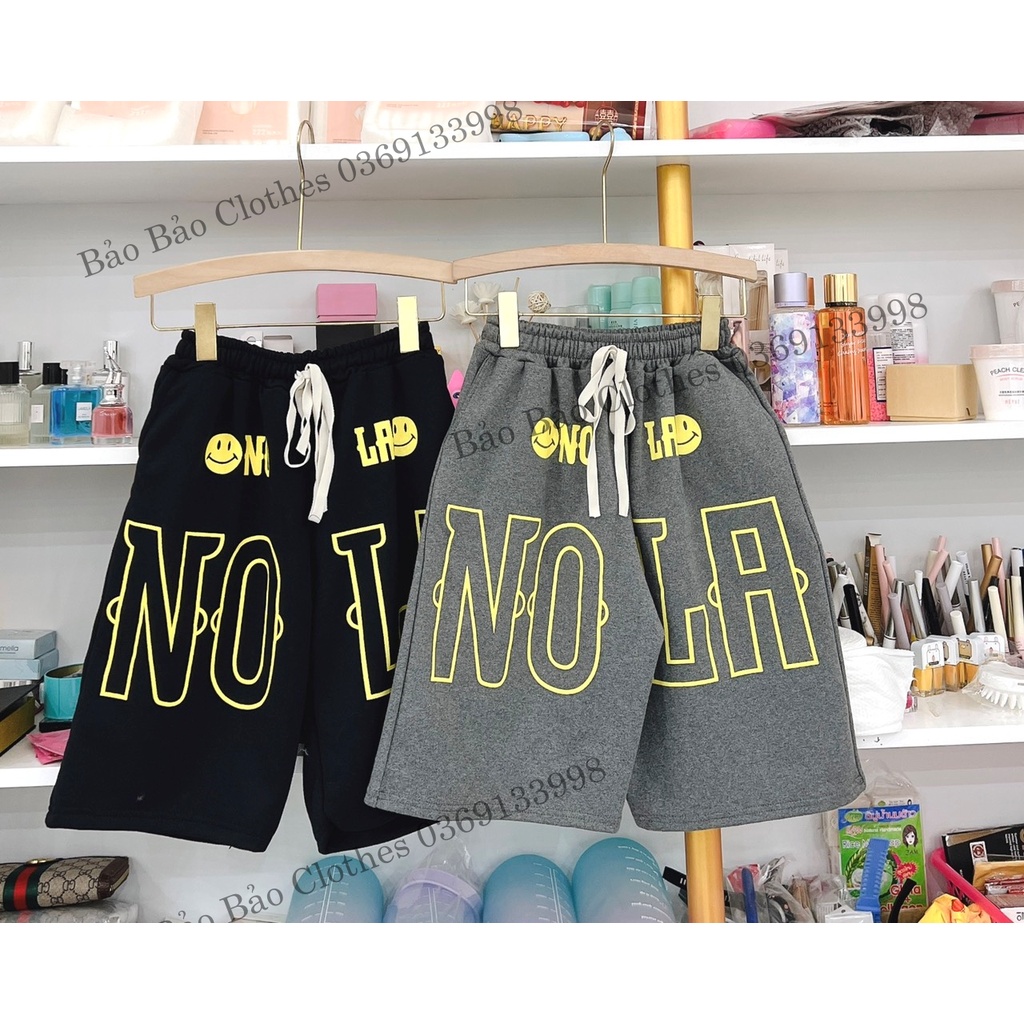 Quần Đùi Ngố Unisex Nam Nữ NOLA Chữ Vàng Chất Chân Cua Dáng Rộng  Thể Thao Hot Trend
