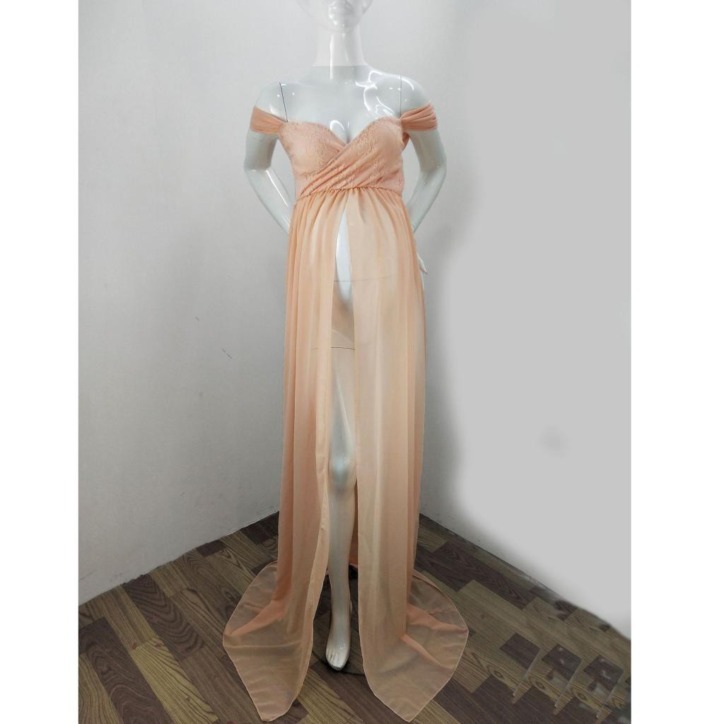 Đầm Bầu Maxi Dài Hở Vai Dùng Để Chụp Ảnh
