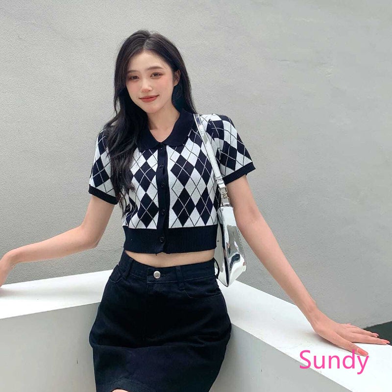 Áo Croptop Dệt Kim Phong Cách Vintage Thời Trang Mùa Hè Cho Nữ