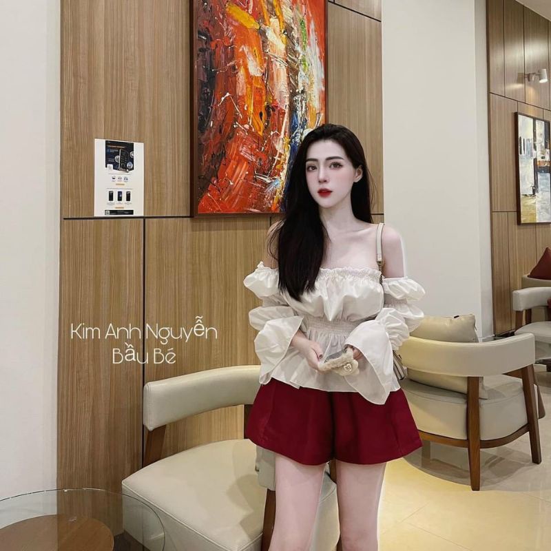 Áo kiểu bẹt vai tay dài bo eo siêu hot(New022)