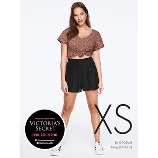 (Shorts XS) - Quần short đen thun lưng cao (13) Pink Smocked Short, Pure Black - Victoria's Secret