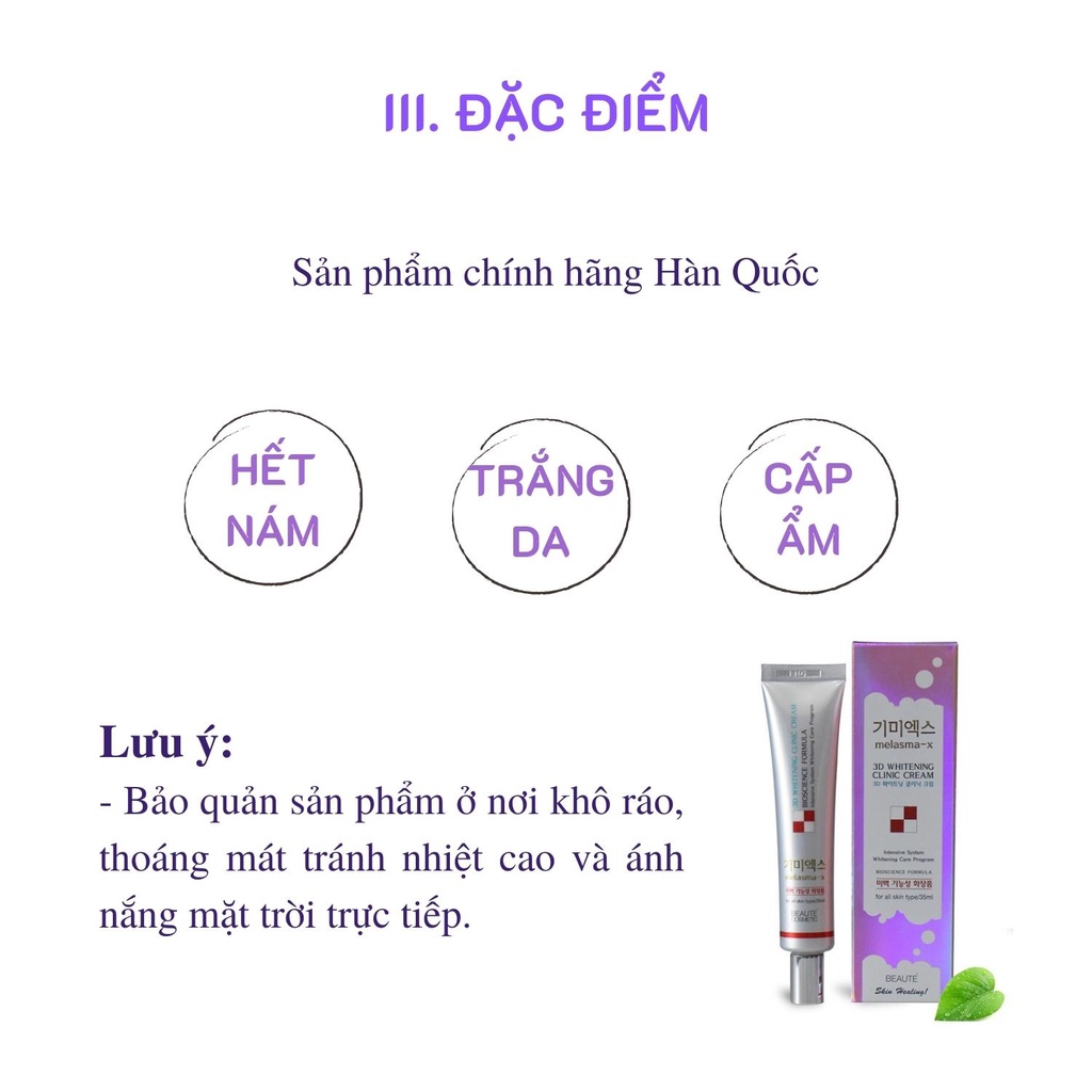 Kem mờ nám, tàn nhang Melasma-X 3D Whitening Clinic Cream, Kem trắng da 3D chính hãng Hàn Quốc