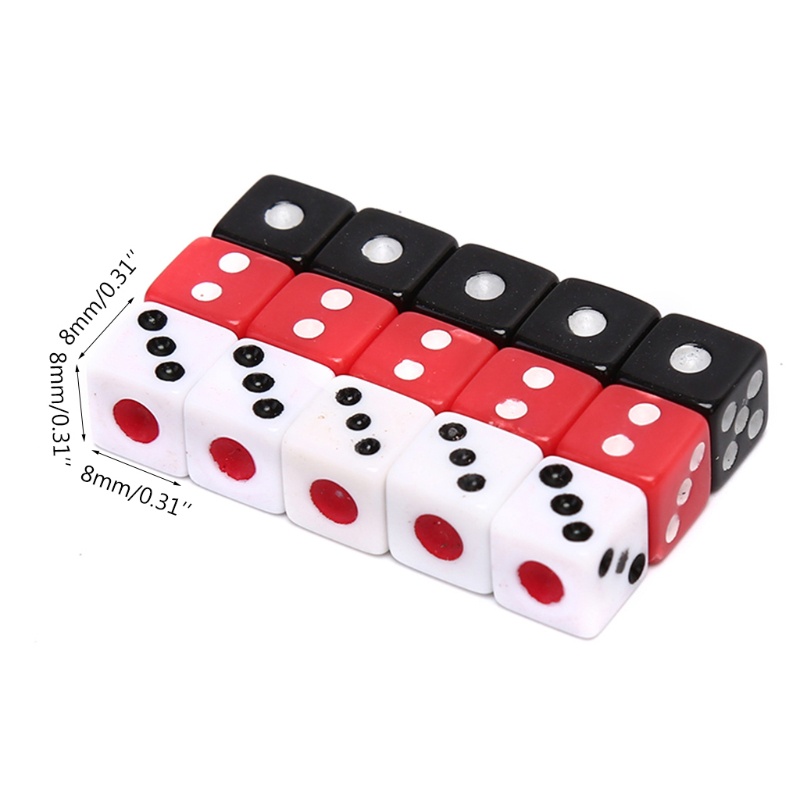 Set 100 xúc xắc nhựa acrylic 8mm màu trắng / đỏ / đen dùng để chơi game