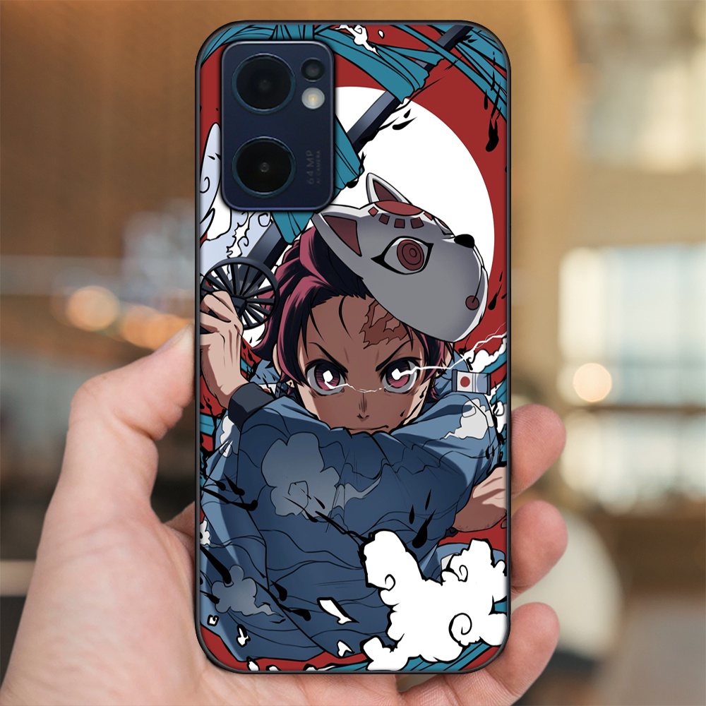 Ốp lưng Oppo Reno 7 5G viền đen in hình Tanjiro Kimetsu No Yaiba