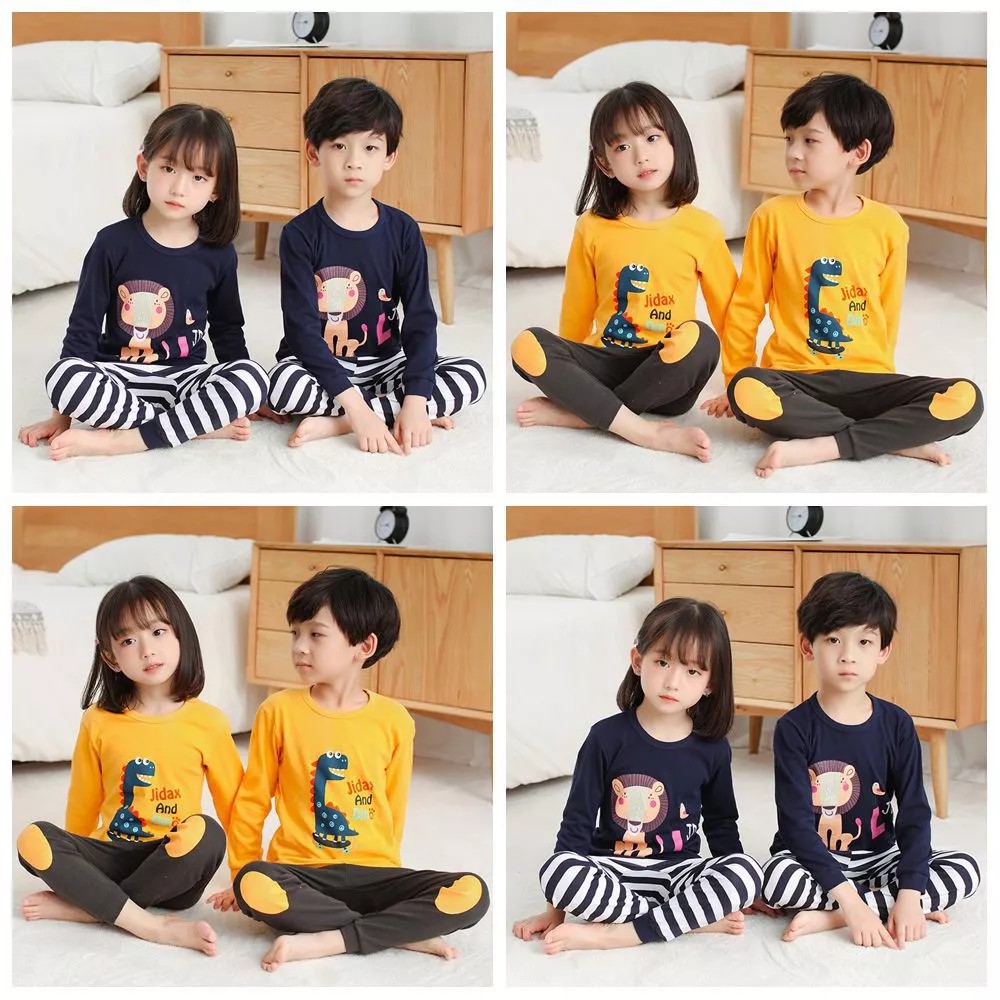 2pcs Sleepwear Kids Cotton Clothes 3-15T Boy Girls Pajamas Dinosaur Cartoon Homewear Sets