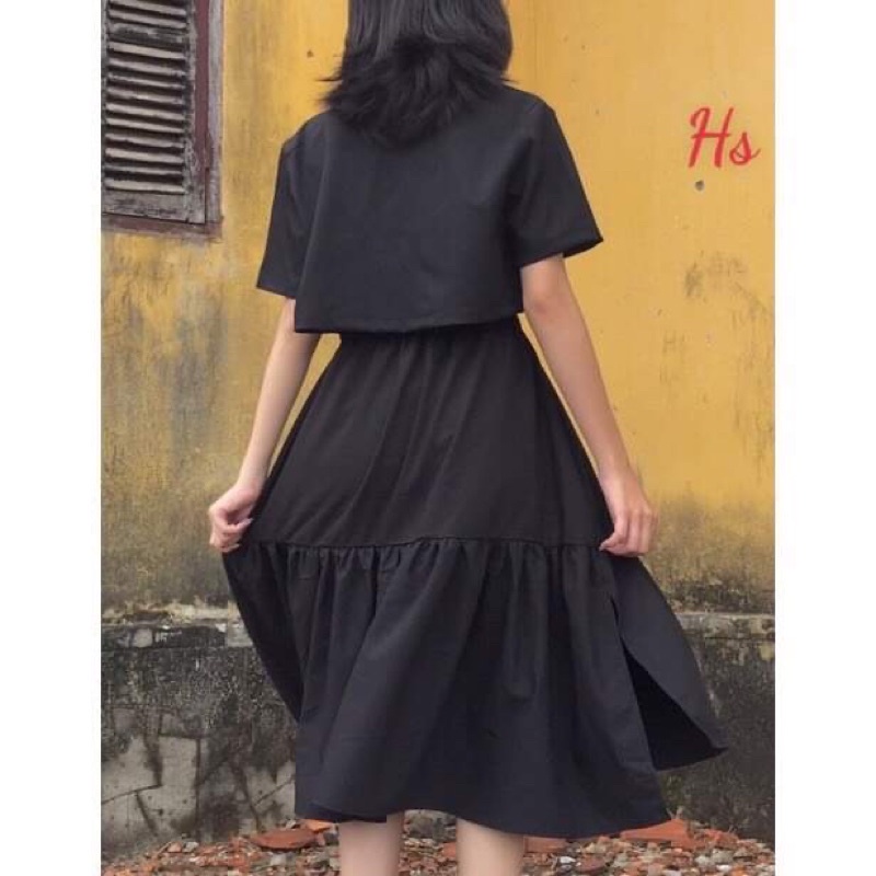 Sét áo cổ vest +chân váy tầng mây HSU1