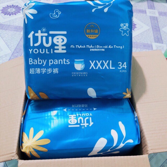 [Hải Phòng] Bỉm dán/quần YOULI BABY PANTS Size S112/M96-92/L84/XL80/XXL72/XXXL68