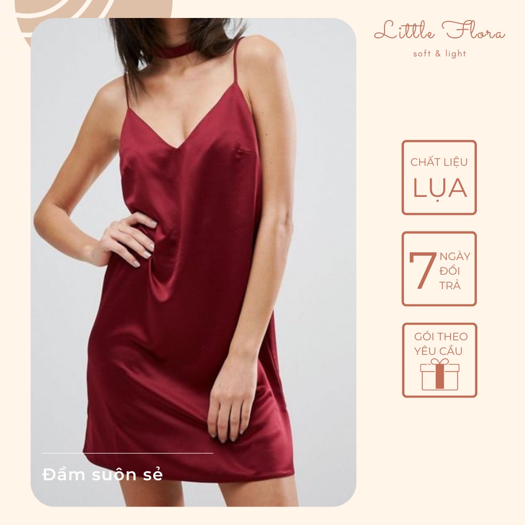 Váy ngủ 2 dây đẹp Little Flora lụa cao cấp êm và nhẹ phong cách tối giản thoải mái
