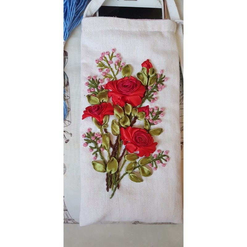 Túi đựng điện thoại hoa hồng handmade