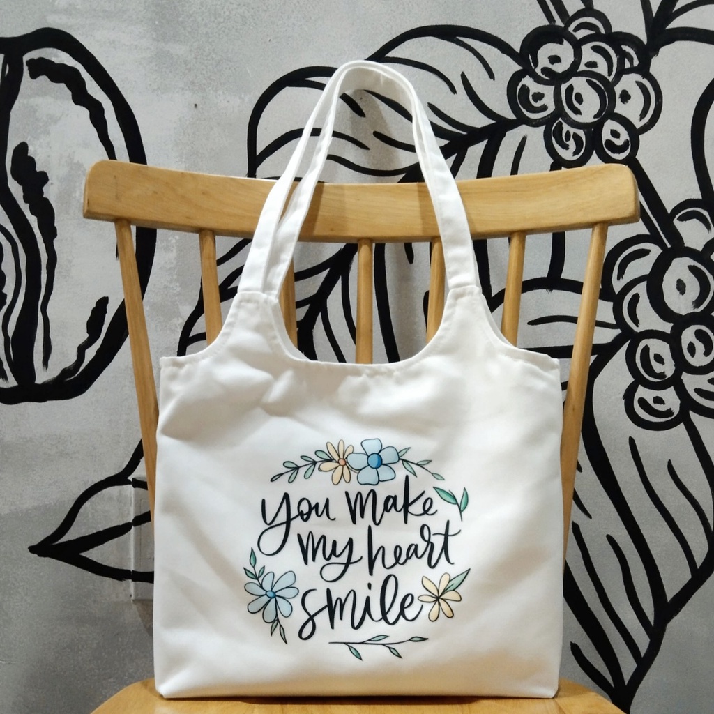 Túi tote, vải canvas 100% poli cao cấp, phong cách thời trang ulzzang, có khoá miệng xịn xò YOU MAKE MY HEART SMILE K34