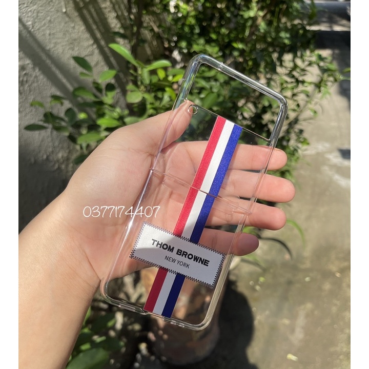 Ốp lưng Likgus Thom Browne Samsung Z flip 4 Z Flip 3, Z Fold 3 trong cứng họa tiết kẻ sọc xanh đỏ cờ new york sang trọng