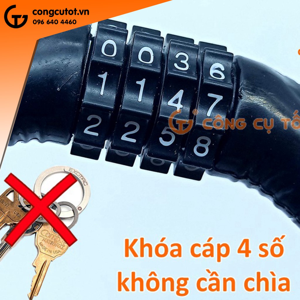 Khóa dây cáp 4 số Φ12mm màu đen