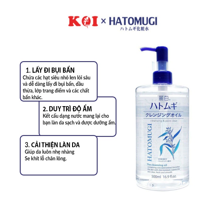 Dầu tẩy trang dưỡng ẩm, sáng da Reihaku Hatomugi The Cleansing Oil 500ml | BigBuy360 - bigbuy360.vn