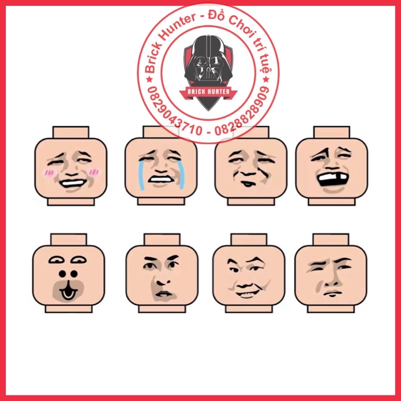 Bộ phụ kiện 8 minifigures head đầu nhân vật in hình mặt biểu cảm hài hước meme emoji
