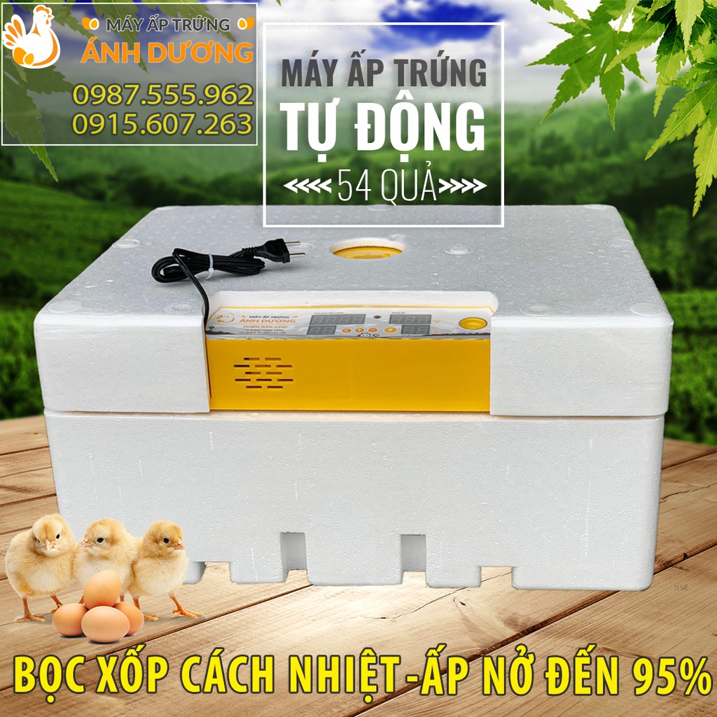 Máy ấp trứng Mini Ánh Dương A100 - 54Trứng Khay Nhựa - Lắp Ráp Sẵn + Tặng kèm gói úm, Bình châm nước