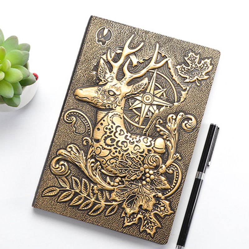 Sổ Tay Khổ A5 Bìa Da Dập Nổi Họa Tiết Hươu Sáng Tạo