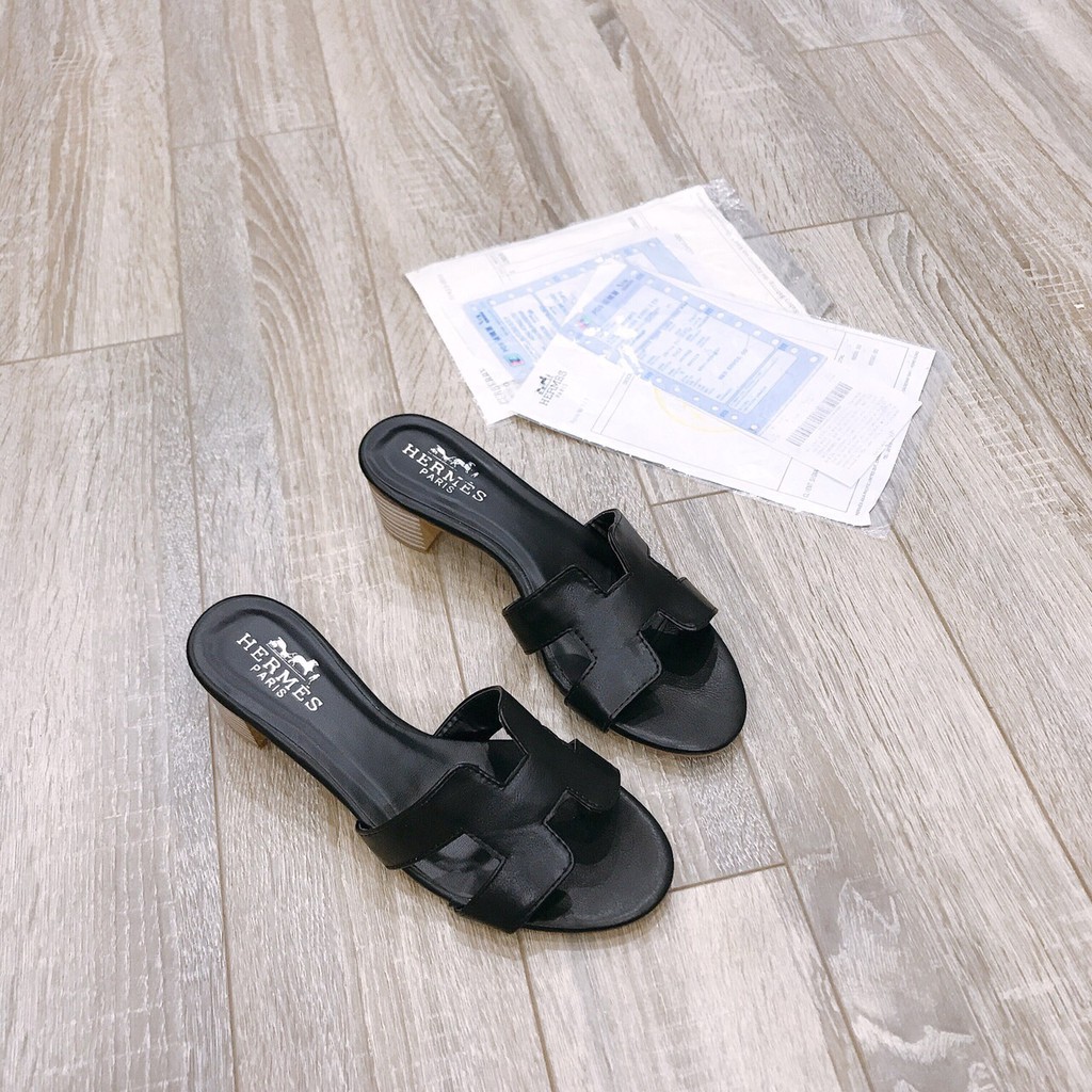 Guốc H gót gỗ 3p da đẹp Full box