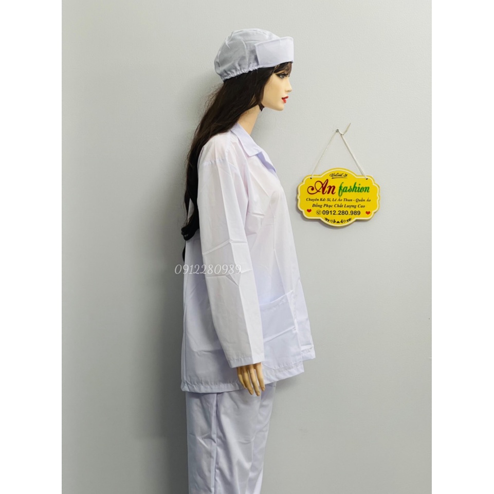 Áo Blouse y tế nam nữ tay dài túi vuông _ Hình chụp thật