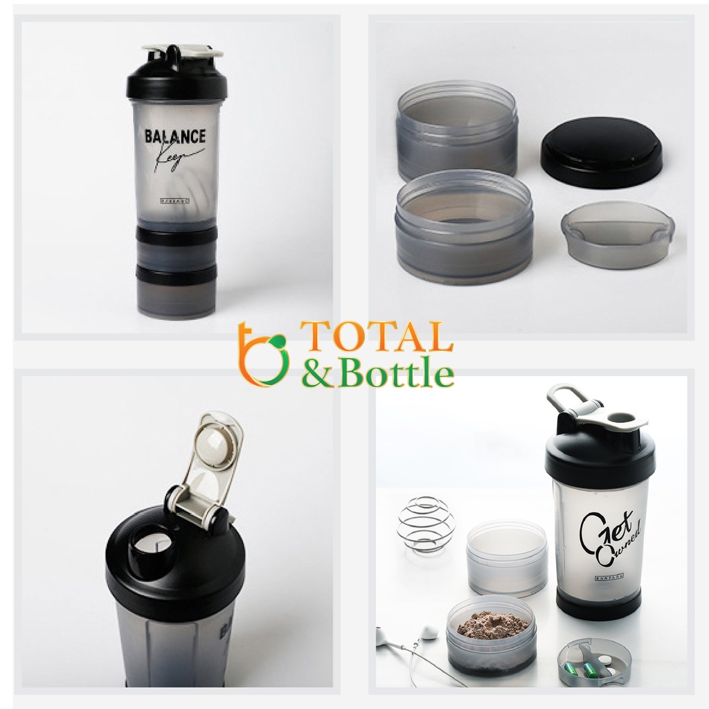 Bình nước thể thao cao cấp, bình shaker có quả lắc lò xo dành cho người tập gym - Total Bottle