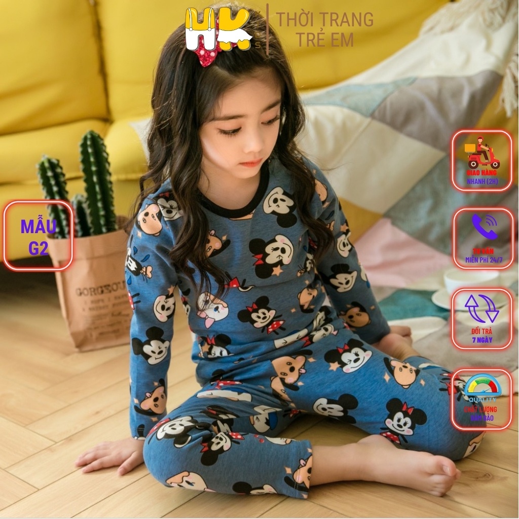 Bộ dài tay cho bé gái từ 2 đến 10 tuổi, chất COTTON dày dặn co giãn, giữ ấm giữ nhiệt tốt - HK KIDS