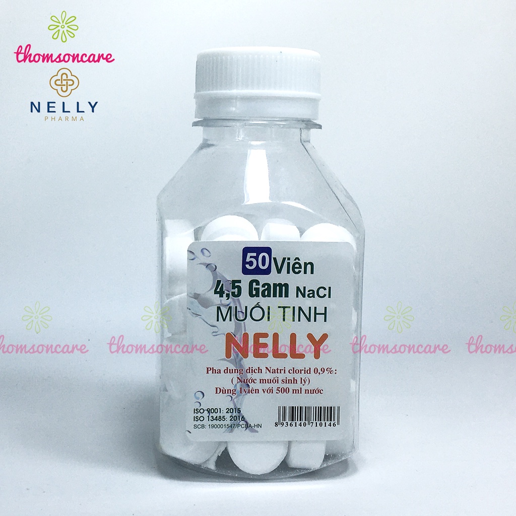 Muối viên tinh khiết NELLY - Hộp 50 viên muối sinh lý An phú, tự pha dùng súc miệng, rửa mũi, vết thương, sát khuẩn