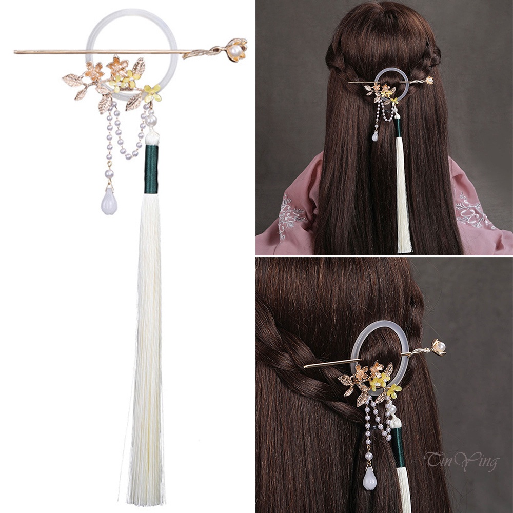 Kẹp tóc GETNOIVAS phối tua rua phong cách Trung Hoa độc đáo kích thước 14.50 * 6.00 * 1.00cm thời trang cho nữ