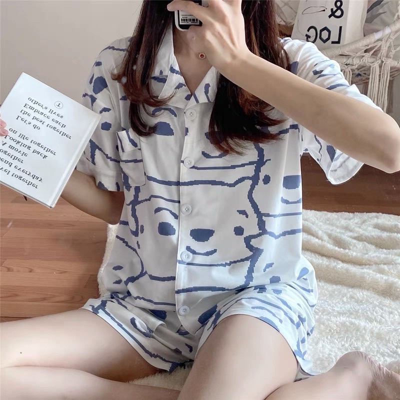 Bộ ngủ pijama ngắn tay quần cộc kate nhiều mẫu dễ thương