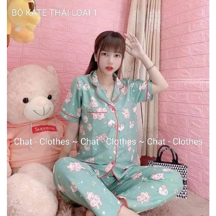 Bộ pyjama Kate tay cộc quần dài mịn mát.