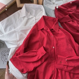 ÁO SƠ MI  ĐỎ FORM OVERSIZE