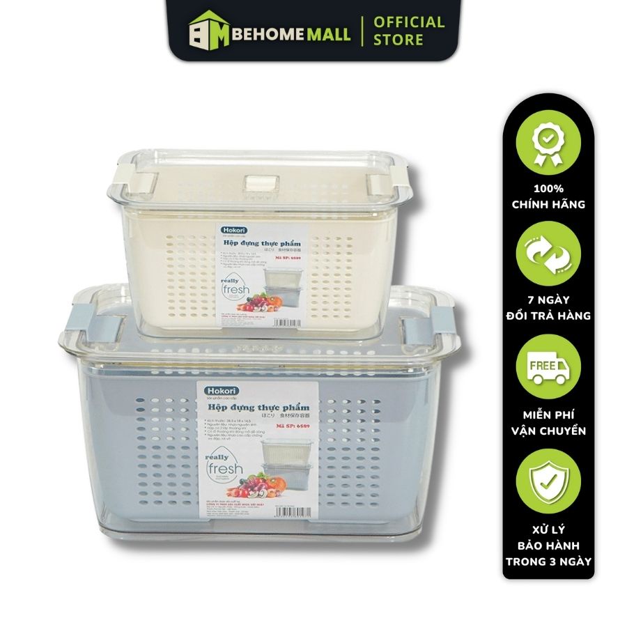 Hộp nhựa đựng thực phẩm tủ lạnh Hokori BEHOMEMALL hộp đựng thức ăn hoa quả 2 lớp bảo quản thực phẩm thông minh