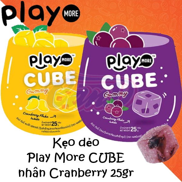 (2 vị) Kẹo dẻo Play More CUBE nhân Cranberry 25gr