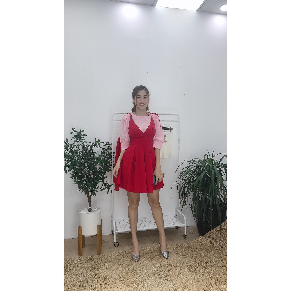 Đầm xòe tay lửng trắng phối màu DEW0053 - 92Wear | BigBuy360 - bigbuy360.vn