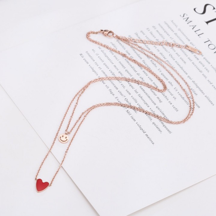 Dây Chuyền 2 Tầng Tim Đỏ Titan Không Đen TT 1755