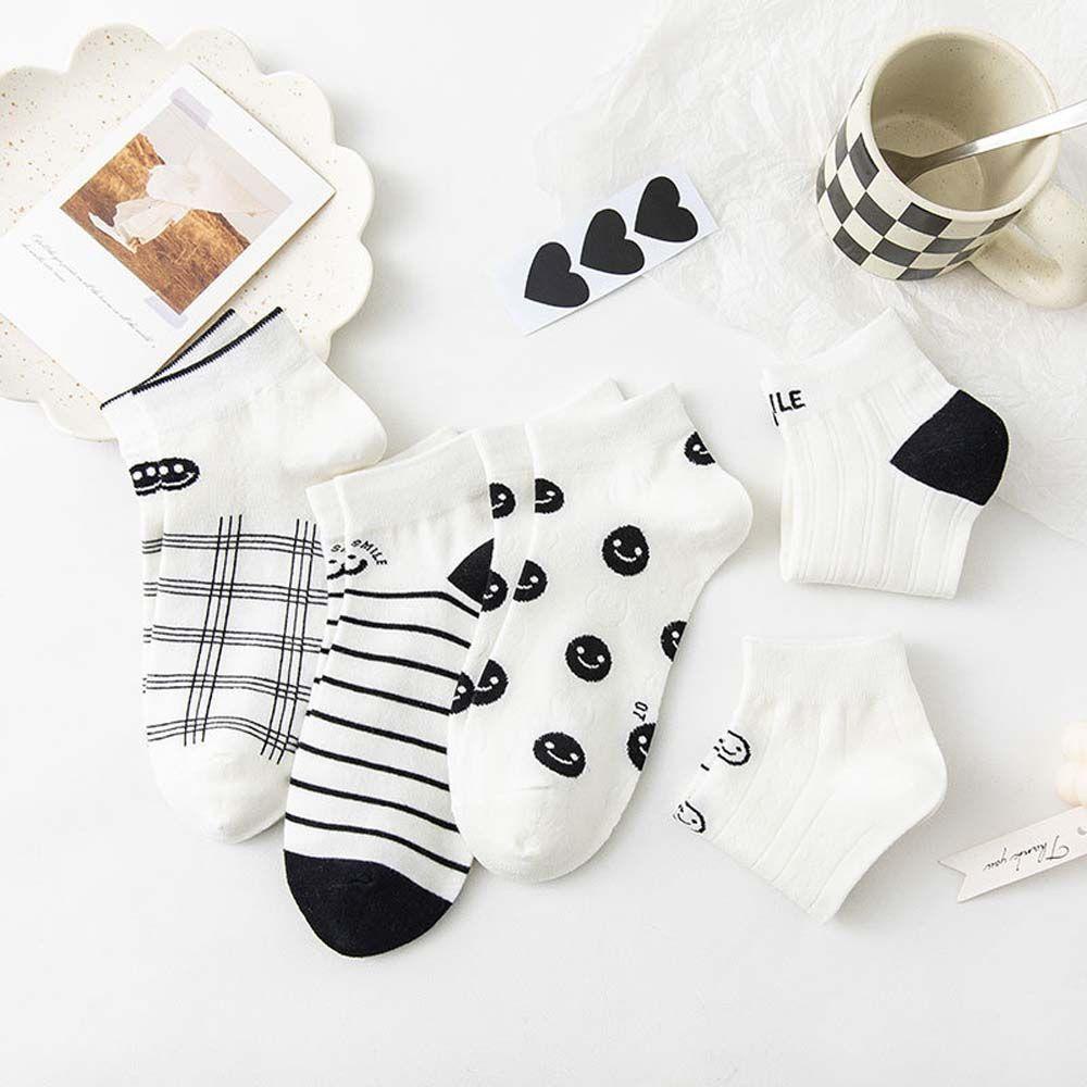Vớ Cotton Cổ Thấp In Họa Tiết Mặt Cười Thoải Mái Dễ Phối Đồ
