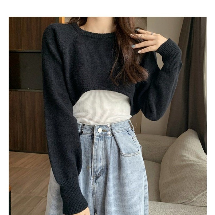 Áo dệt kim ngắn dáng rộng thời trang Hàn Quốc dễ phối đồ