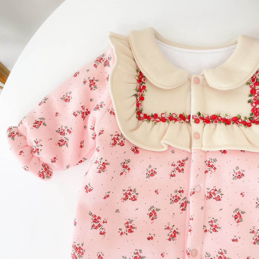 Áo liền quần Sanlutoz bằng cotton họa tiết hoa phong cách công chúa mùa đông cho trẻ em