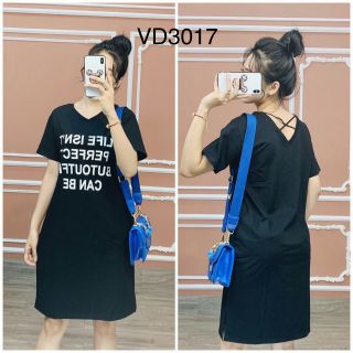 Đầm suông cổ tim sau lưng chéo dây