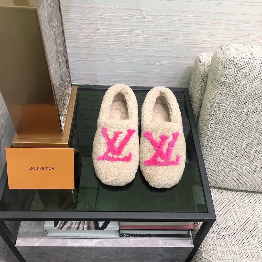 Giày lông cừu đế bằng nữ da thật thời trang Louis Vuitton LV kiểu dáng trẻ trung